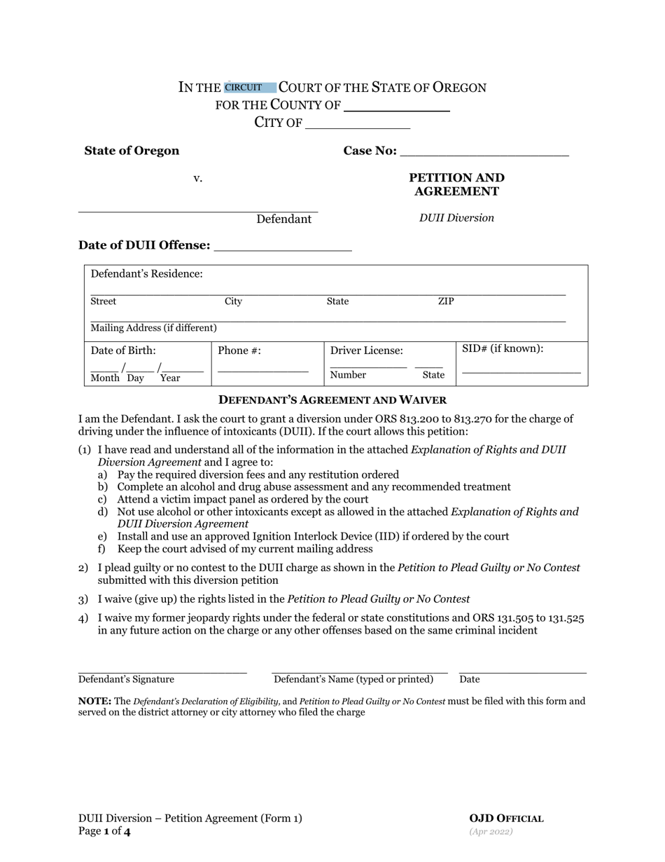 DUII Diversion Form 1 Fill Out, Sign Online and Download Fillable PDF
