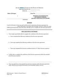 DUII Diversion Form 7 &quot;Motion to Extend Duii Diversion Period, and Declaration in Support&quot; - Oregon