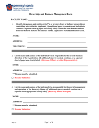 Ownership and Business Management Form - Pennsylvania