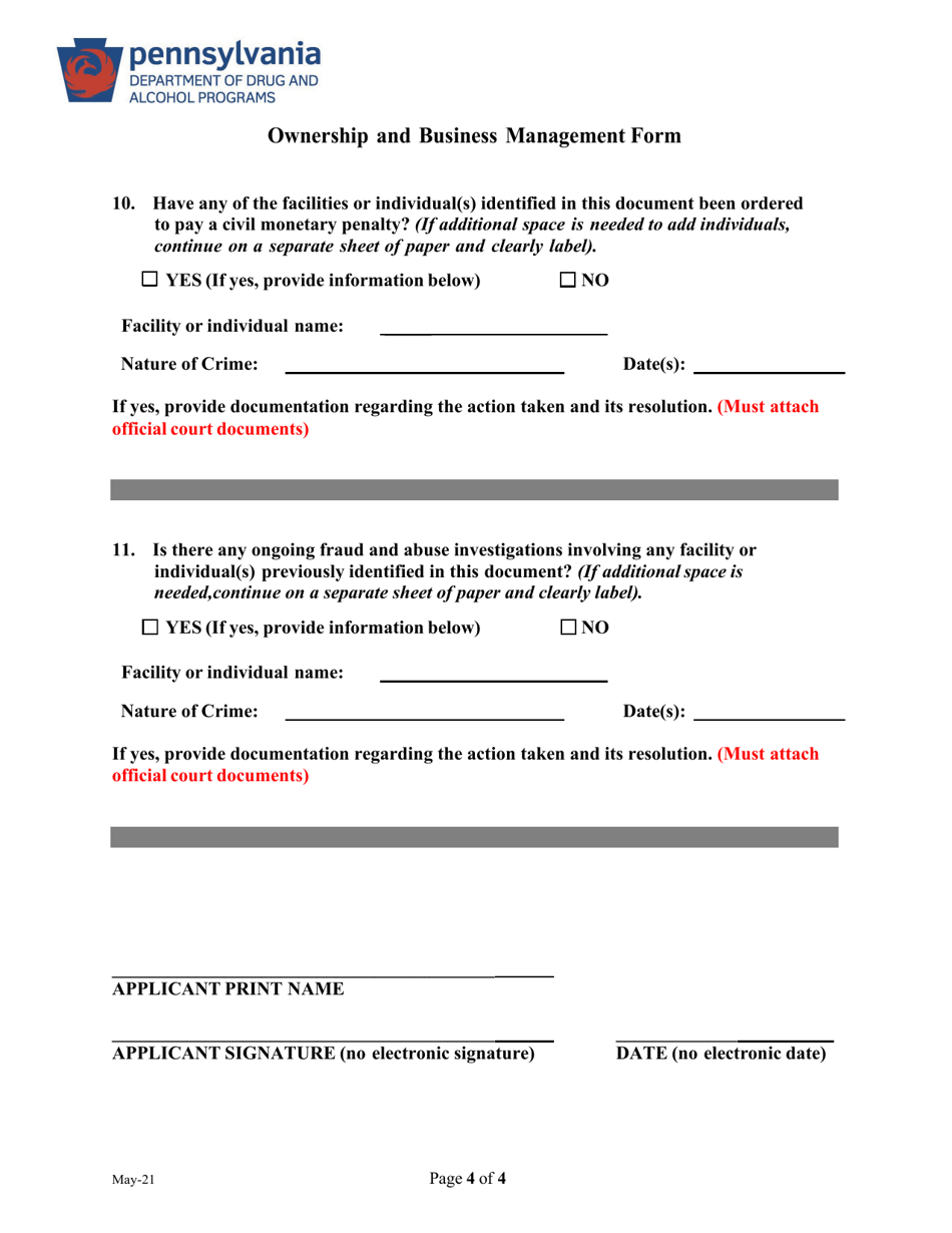 Ownership and Business Management Form - Pennsylvania, Page 4