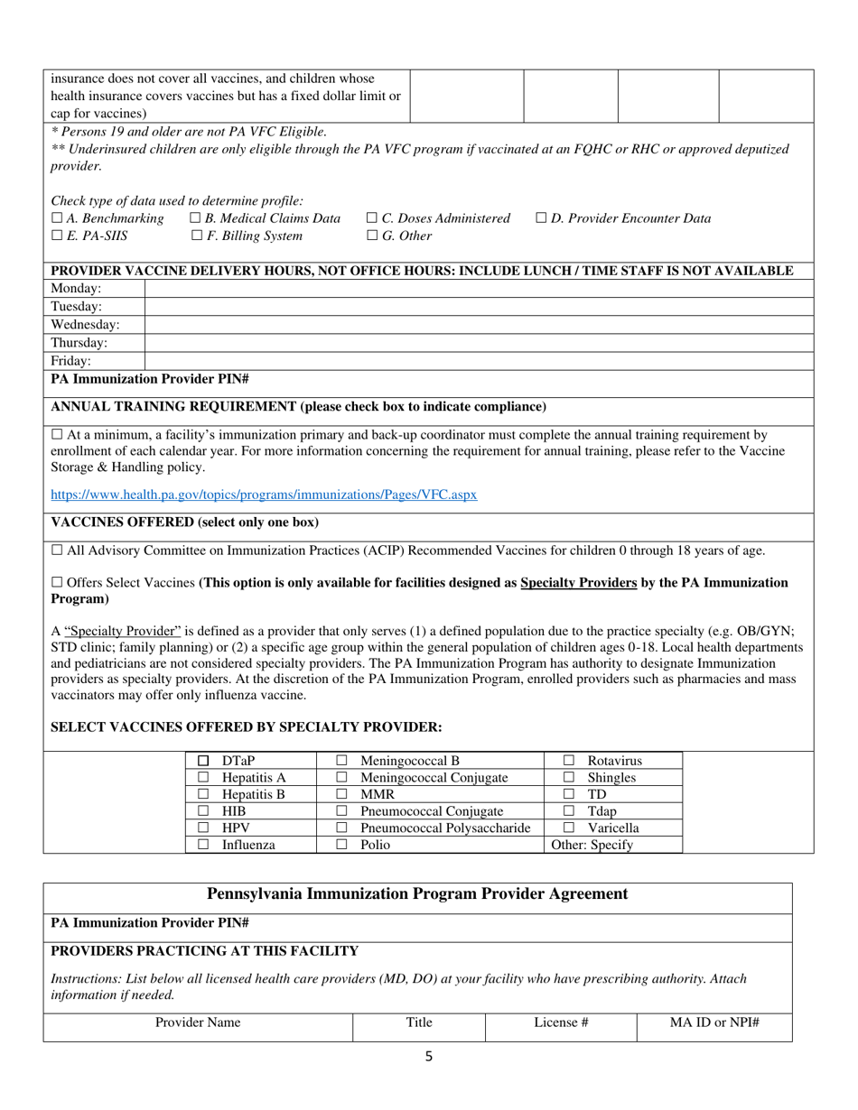 Pennsylvania Immunization Program Provider Agreement - Pennsylvania, Page 5