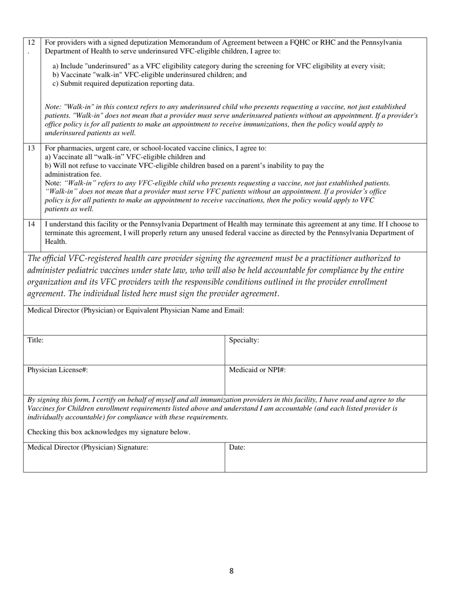 Pennsylvania Immunization Program Provider Agreement - Pennsylvania, Page 8