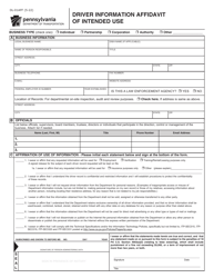 Form DL-01AFF Driver Information Affidavit of Intended Use - Pennsylvania