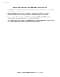 Form DL-01AFF Driver Information Affidavit of Intended Use - Pennsylvania, Page 2