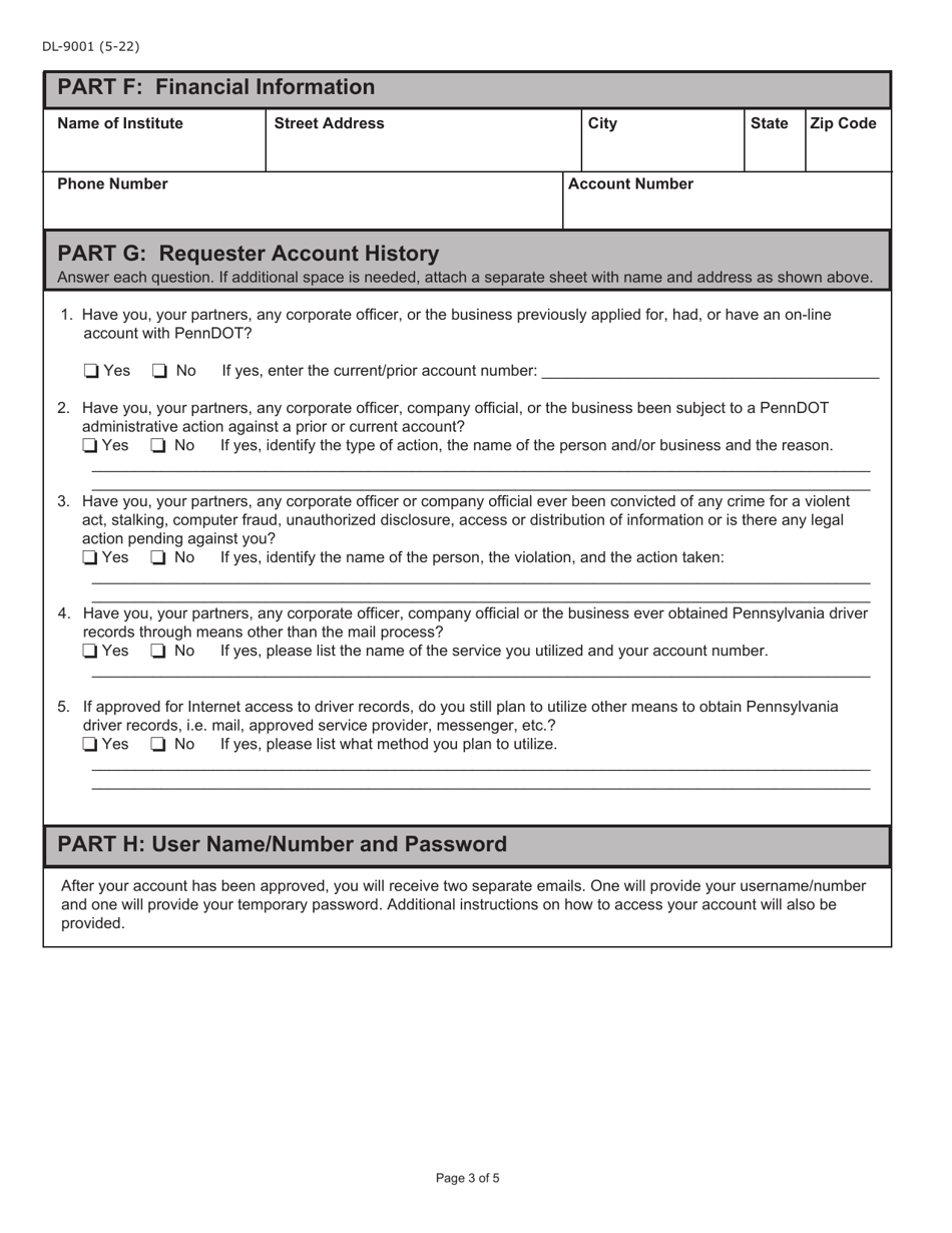 Form DL-9001 Internet User Application / Licensing Agreement - Pennsylvania, Page 3