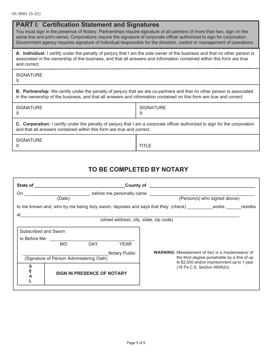 Form DL-9001 Internet User Application / Licensing Agreement - Pennsylvania, Page 5