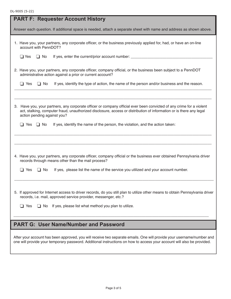 Form DL-9005 Internet User Application / Licensing Agreement for School Bus Contractors - Pennsylvania, Page 3