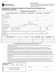 Form DL-9106 Insurance Company/Agency Affidavit of Intended Use - Pennsylvania
