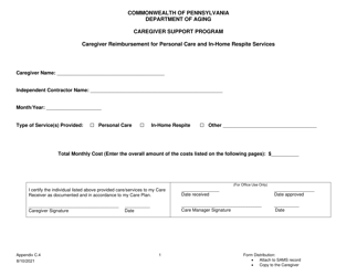 Document preview: Appendix C.4 Caregiver Reimbursement for Personal Care and in-Home Respite Services - Caregiver Support Program - Pennsylvania