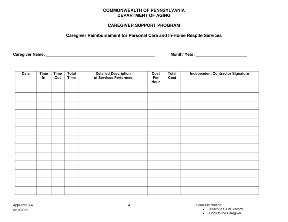 Appendix C.4 Caregiver Reimbursement for Personal Care and in-Home Respite Services - Caregiver Support Program - Pennsylvania, Page 4
