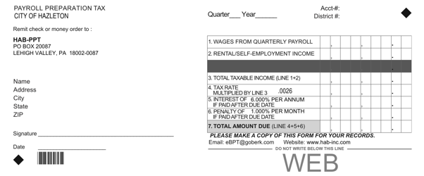 Form HAB-PPT &quot;Payroll Preparation Tax Form - City of Hazleton&quot; - Pennsylvania