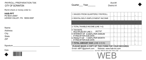 Form HAB-PPT &quot;Payroll Preparation Tax Form - City of Scranton&quot; - Pennsylvania