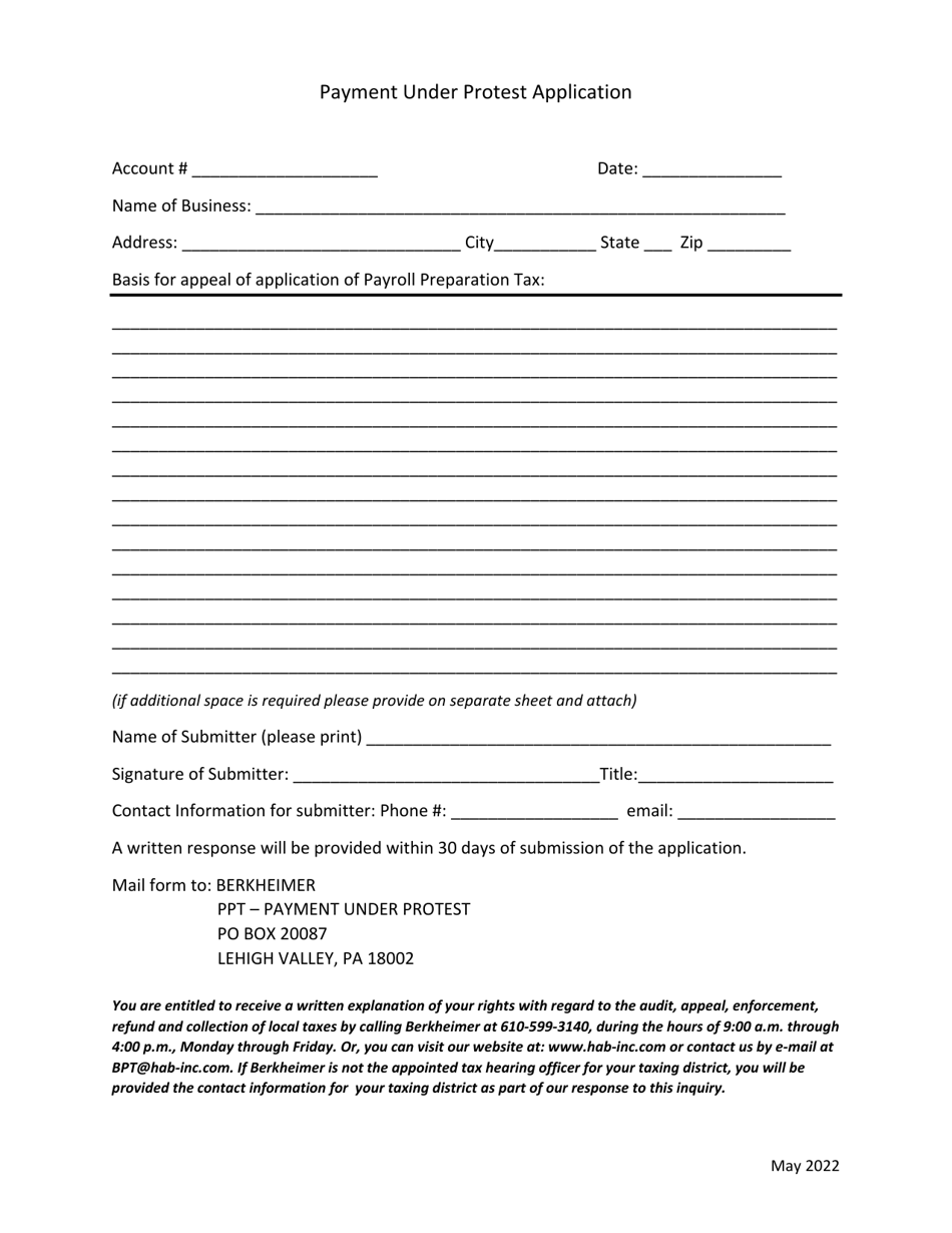 Payment Under Protest Application - City of Scranton - Pennsylvania, Page 1