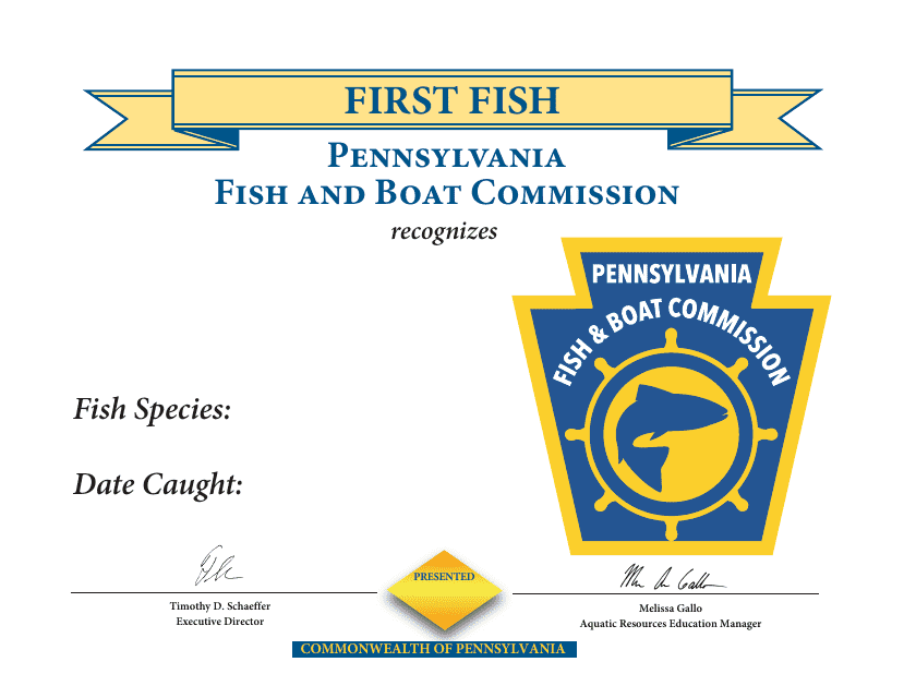 First Fish Certificate - Pennsylvania