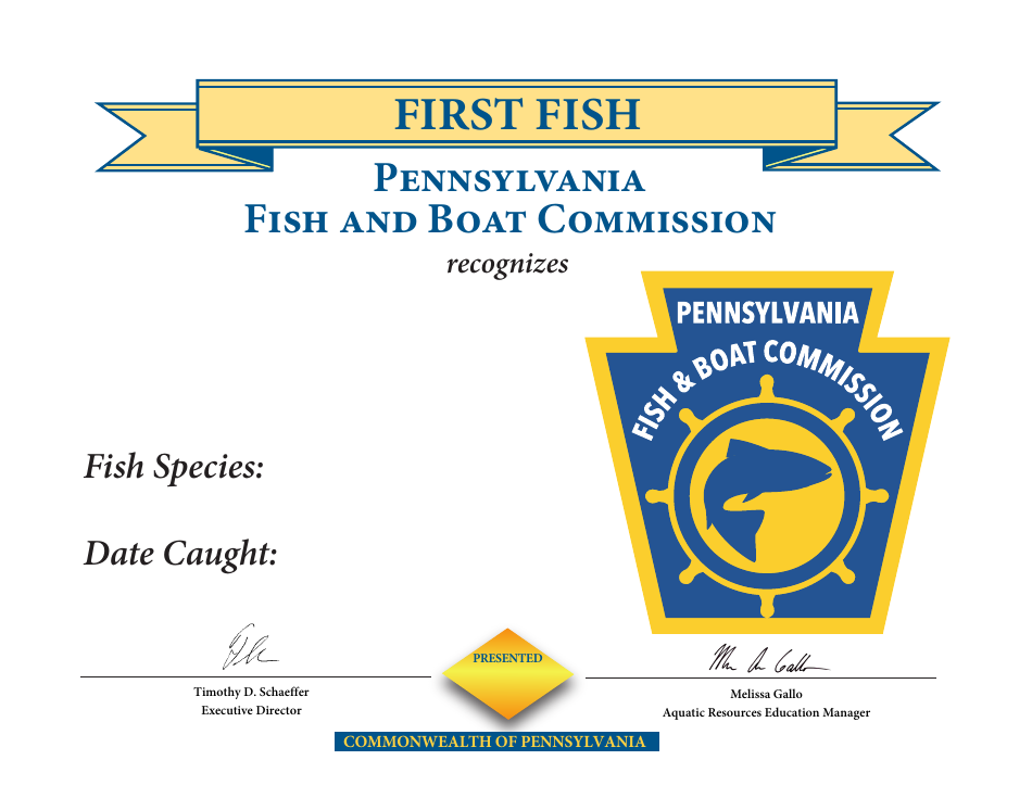 First Fish Certificate - Pennsylvania, Page 1