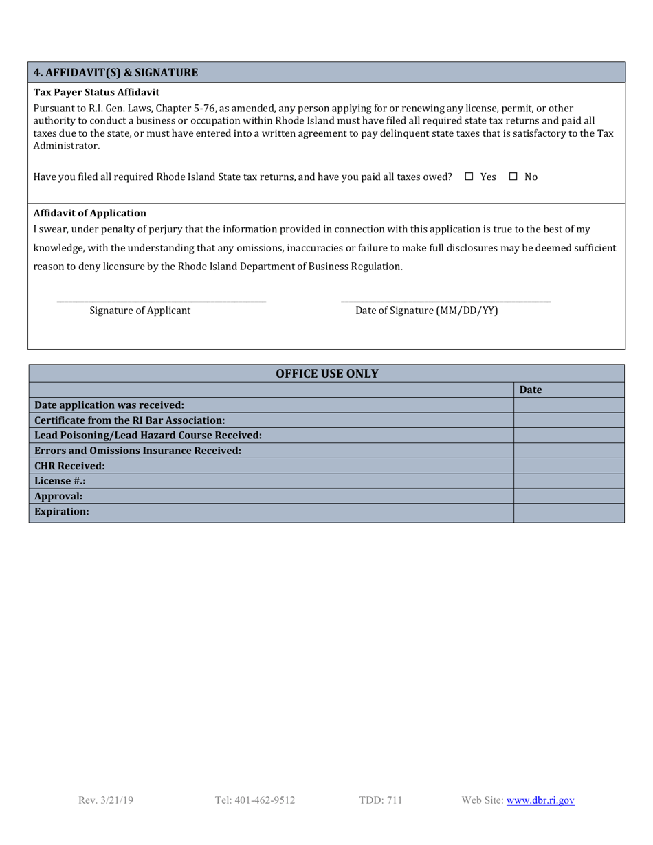 Real Estate Salesperson / Attorney Application - Rhode Island, Page 3