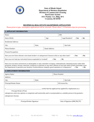 Reciprocal Real Estate Salesperson Application - Rhode Island, Page 2