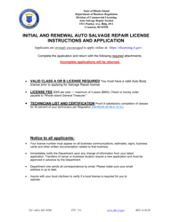 Initial and Renewal Auto Salvage Repair Application - Rhode Island