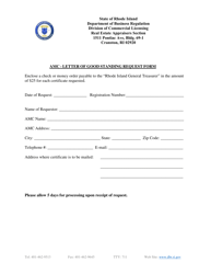 Document preview: AMC - Letter of Good Standing Request Form - Rhode Island