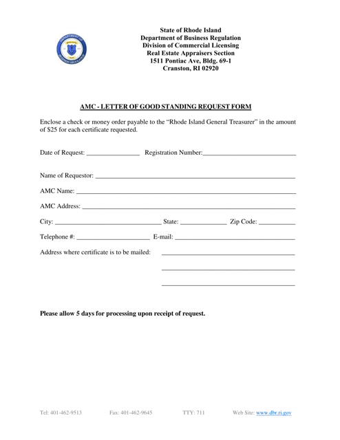 AMC - Letter of Good Standing Request Form - Rhode Island Download Pdf