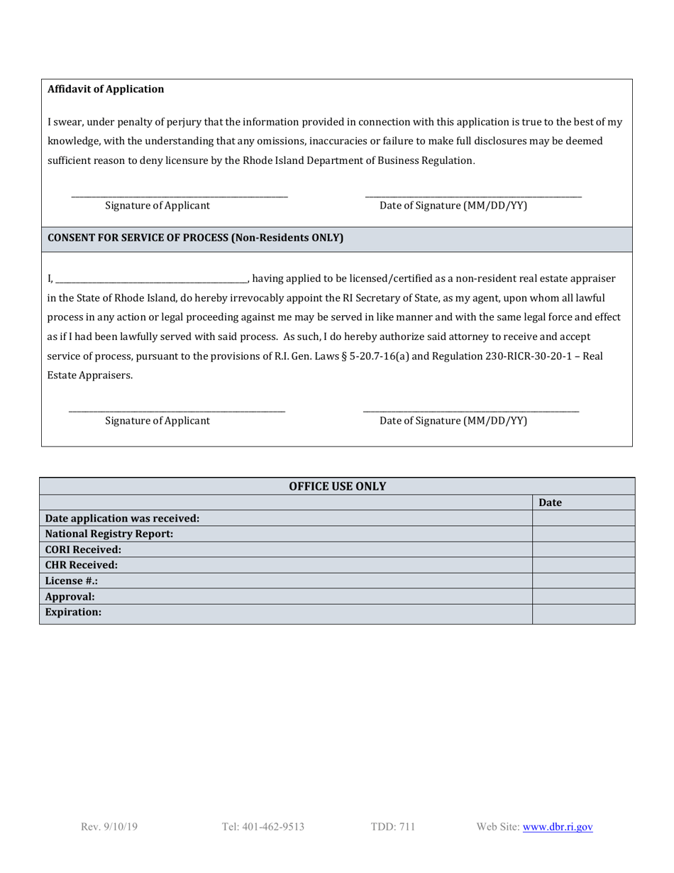 Reciprocal Real Estate Appraiser Application - Rhode Island, Page 3