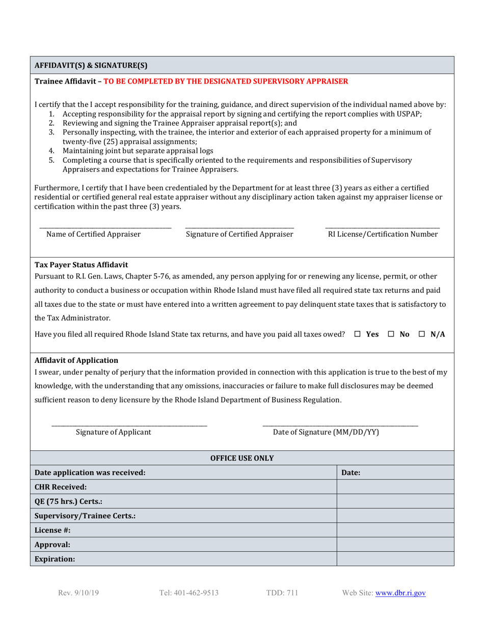 Trainee Appraiser Application - Rhode Island, Page 2