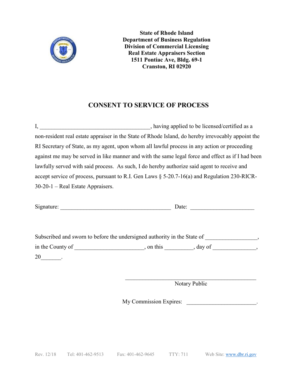Consent to Service of Process - Rhode Island, Page 1