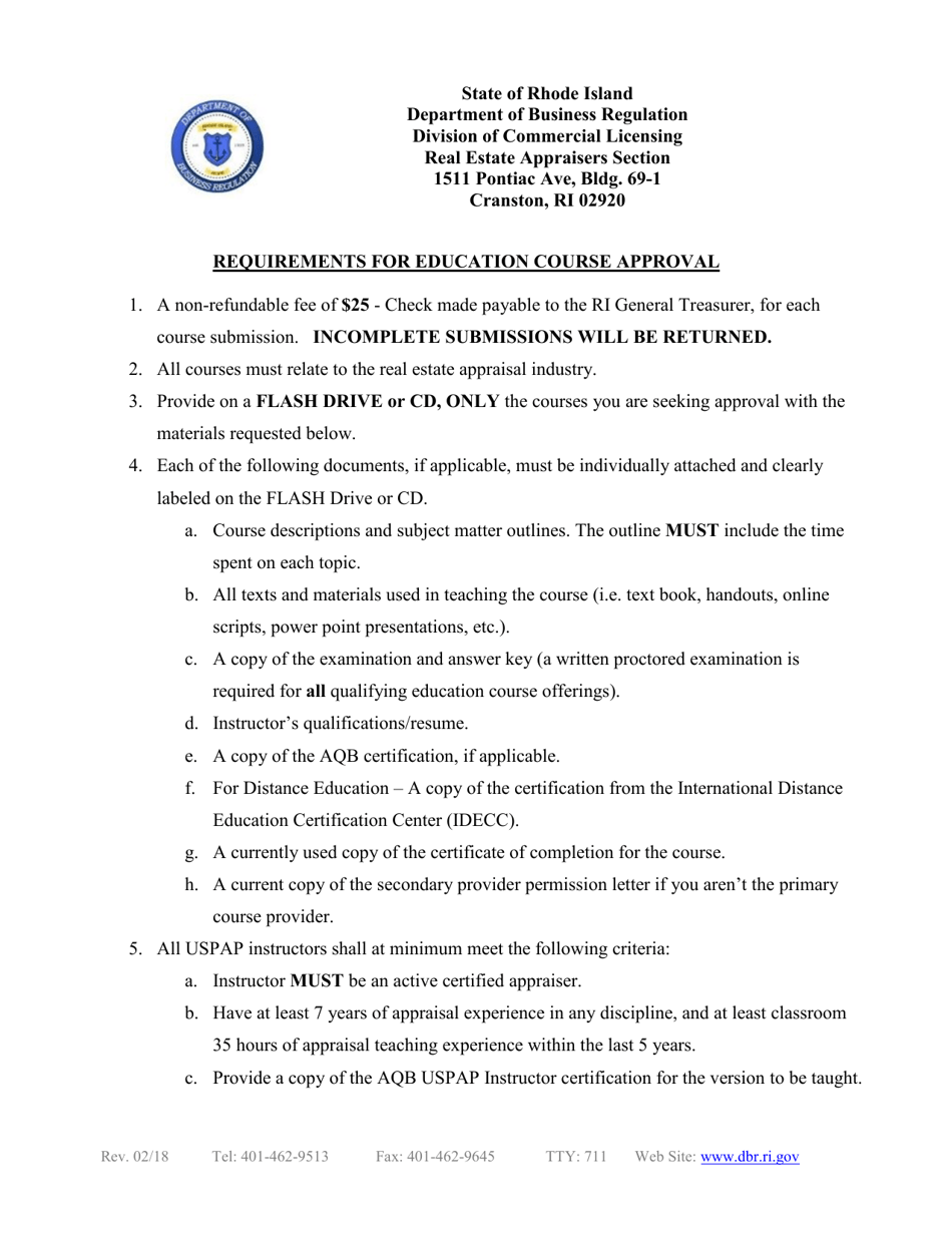 Education Course Approval Application - Rhode Island, Page 1