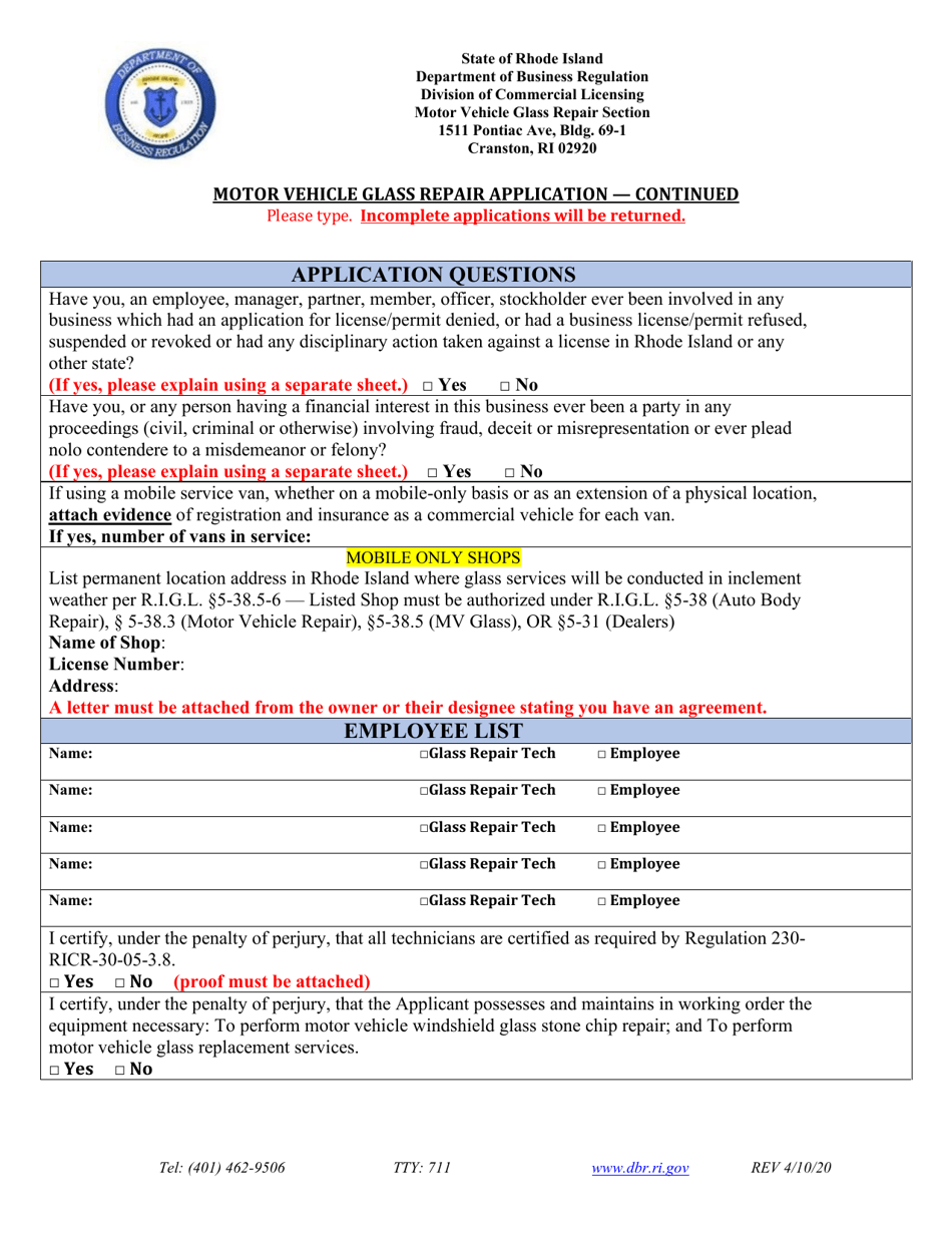 Motor Vehicle Glass Repair Application - Rhode Island, Page 3