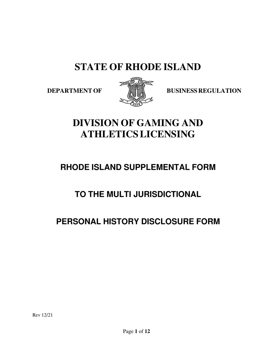 Rhode Island Supplemental Form to the Multi Jurisdictional Personal History Disclosure Form - Rhode Island, Page 1