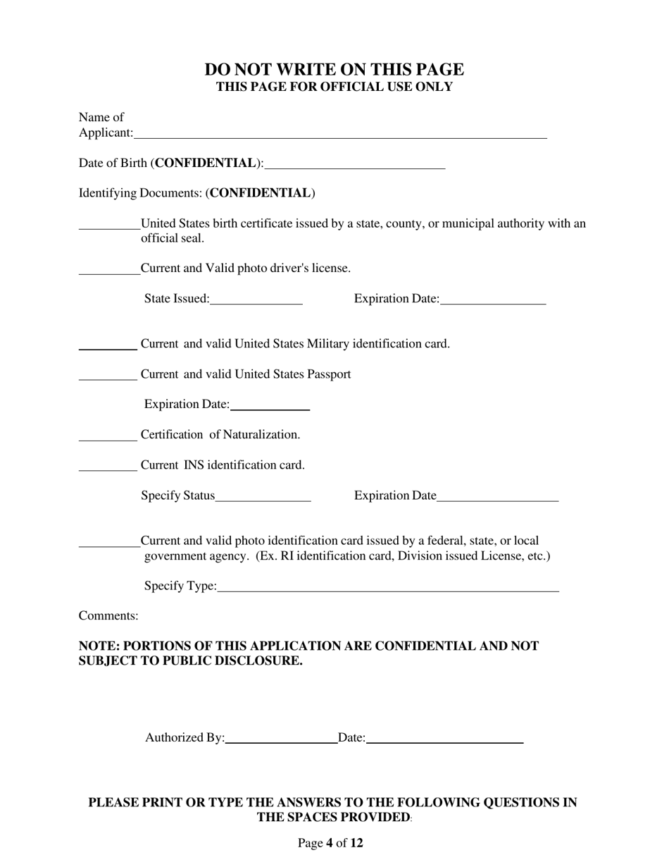 Rhode Island Supplemental Form to the Multi Jurisdictional Personal History Disclosure Form - Rhode Island, Page 4