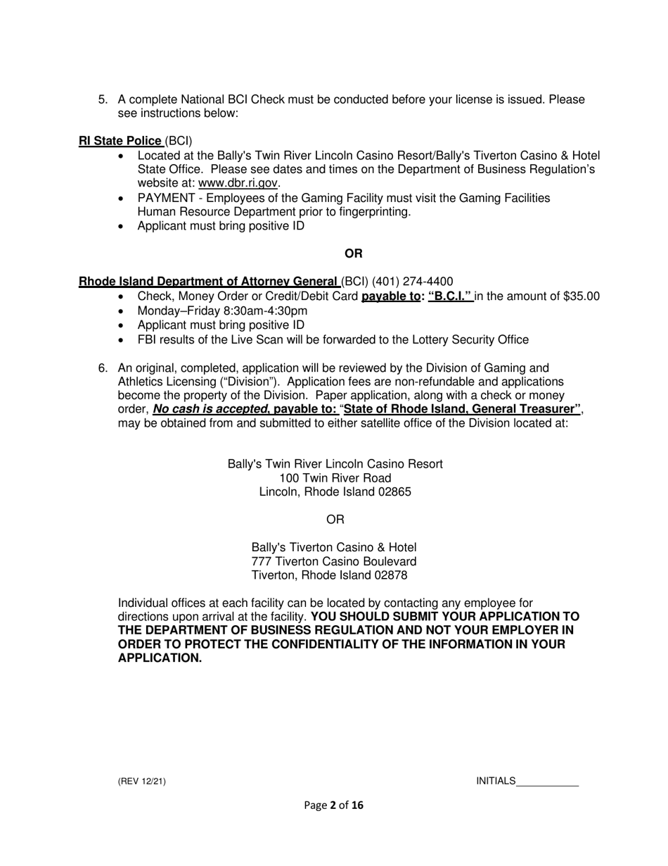 Operations Employee Application - Rhode Island, Page 2