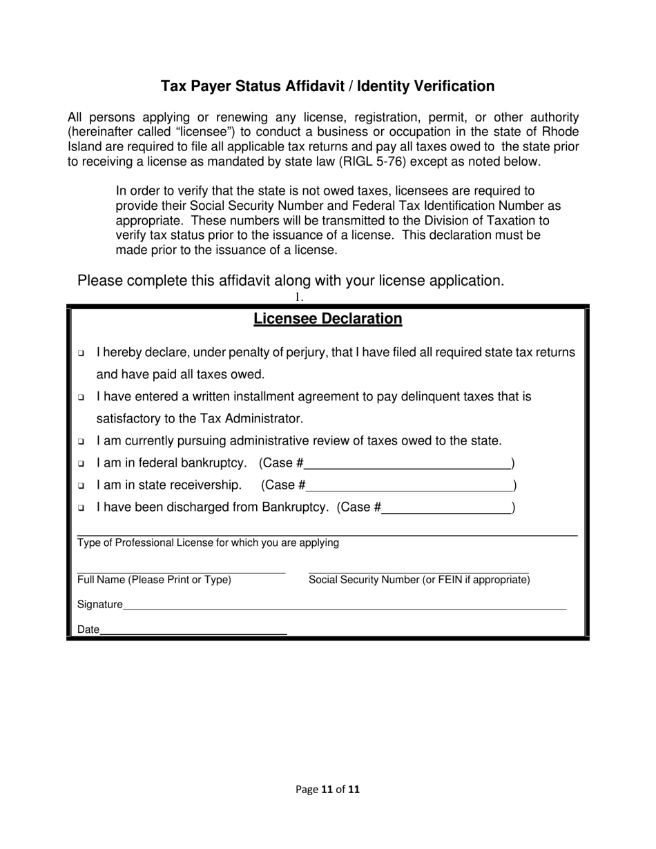 License Application for Non-facility / Vendor Employees - Rhode Island, Page 11