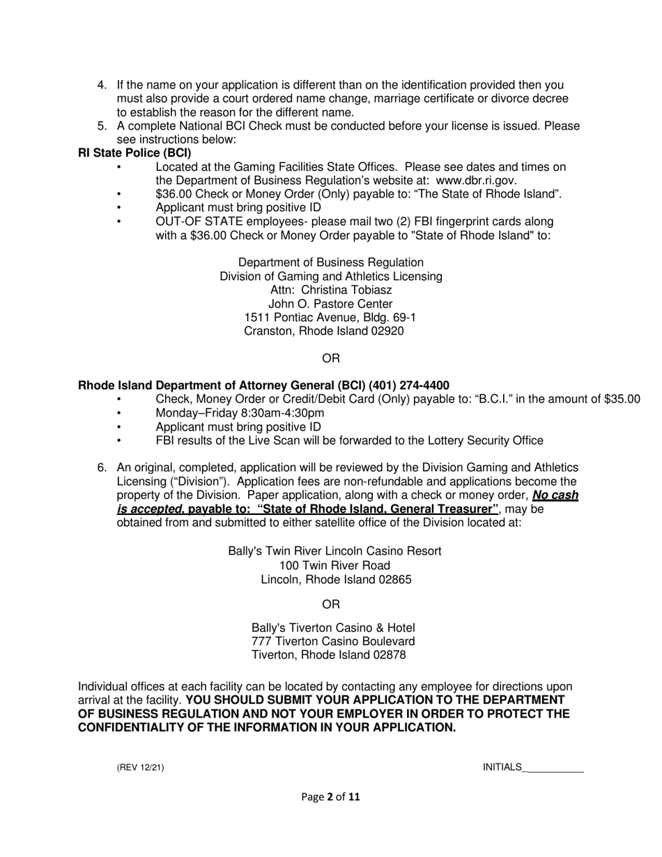 License Application for Non-facility / Vendor Employees - Rhode Island, Page 2