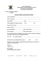 Document preview: License Verification Request Form - Rhode Island