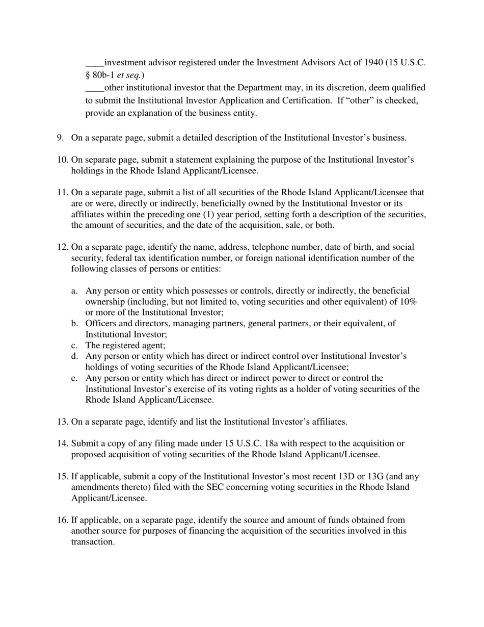 Institutional Investor Application - Rhode Island, Page 3