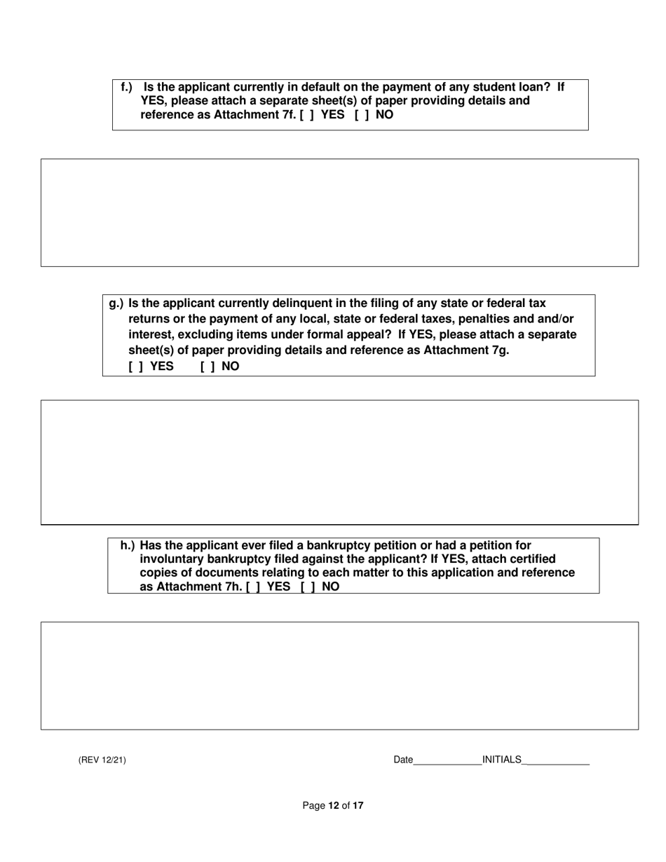 On-Facility / Vendor Gaming Employees License Application - Rhode Island, Page 12