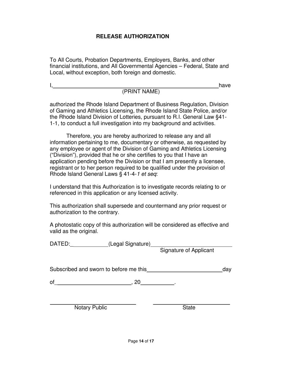 On-Facility / Vendor Gaming Employees License Application - Rhode Island, Page 14