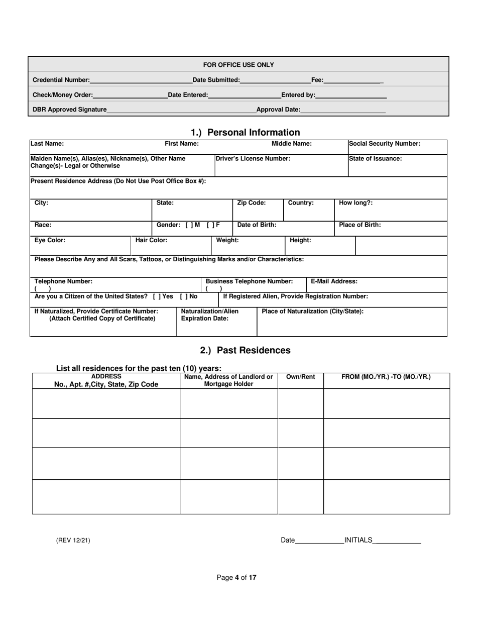 On-Facility / Vendor Gaming Employees License Application - Rhode Island, Page 4