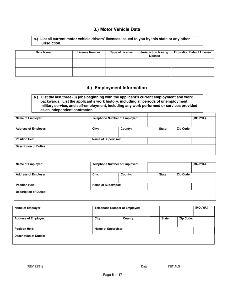 On-Facility / Vendor Gaming Employees License Application - Rhode Island, Page 5