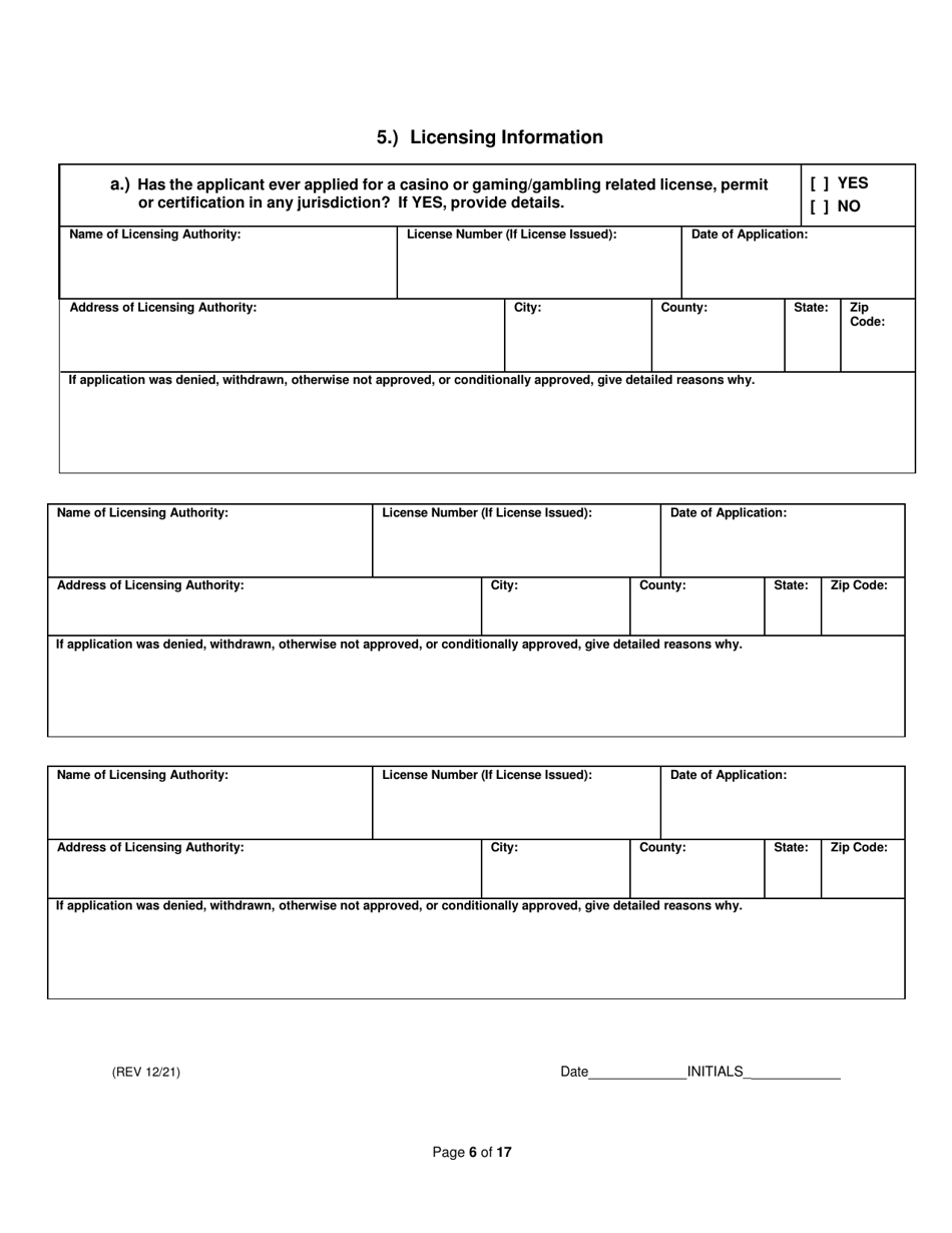 On-Facility / Vendor Gaming Employees License Application - Rhode Island, Page 6