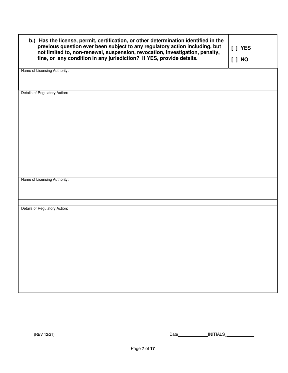 On-Facility / Vendor Gaming Employees License Application - Rhode Island, Page 7