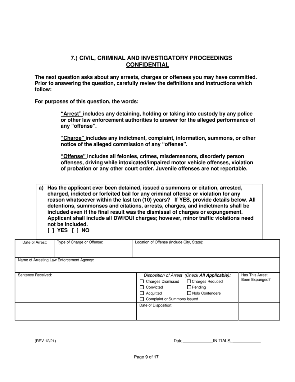 On-Facility / Vendor Gaming Employees License Application - Rhode Island, Page 9