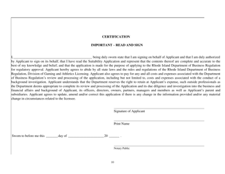 Suitability Application for Acquisition of Ownership Interest in Gaming Facility - Rhode Island, Page 10