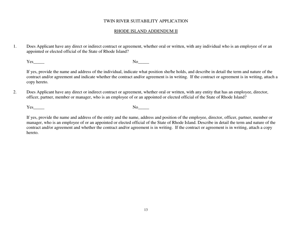 Suitability Application for Acquisition of Ownership Interest in Gaming Facility - Rhode Island, Page 13