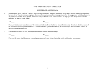 Suitability Application for Acquisition of Ownership Interest in Gaming Facility - Rhode Island, Page 15
