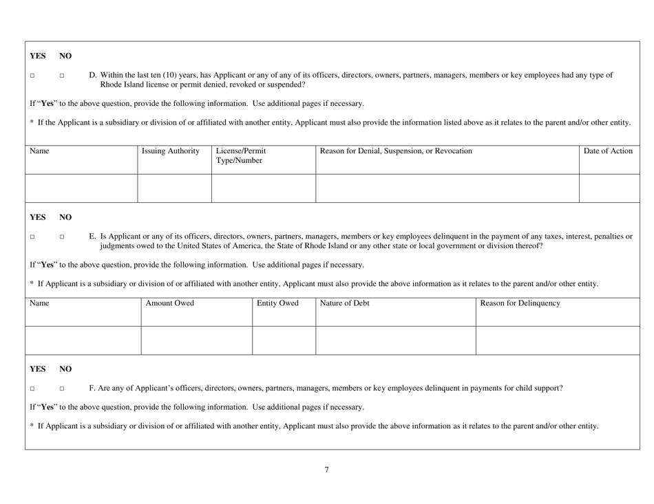 Suitability Application for Acquisition of Ownership Interest in Gaming Facility - Rhode Island, Page 7