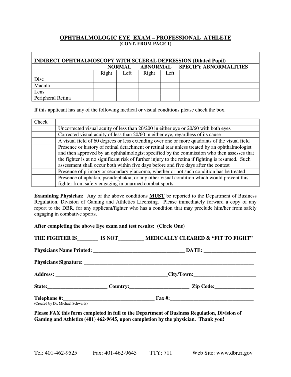 Ophthalmologic Eye Exam - Professional Athlete - Rhode Island, Page 2