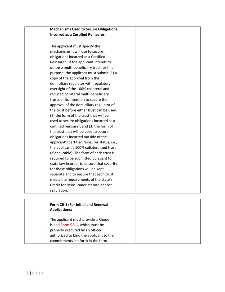 Uniform Application Checklist for Certified Reinsurers - Rhode Island, Page 3