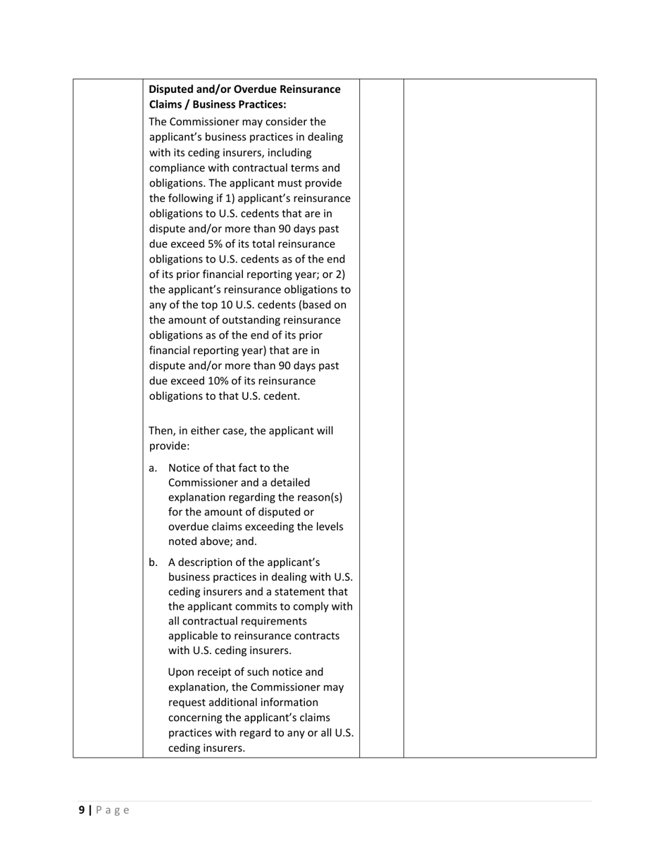 Uniform Application Checklist for Certified Reinsurers - Rhode Island, Page 9